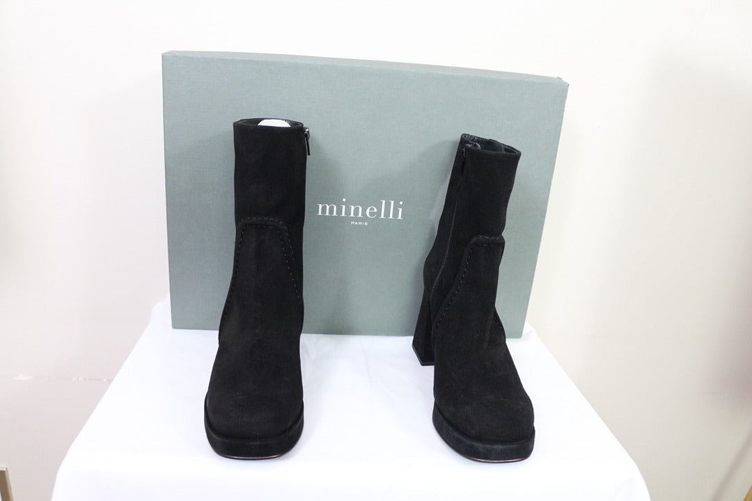 Bottines Minelli Noires En Velours Taille 40 Vintage 90s