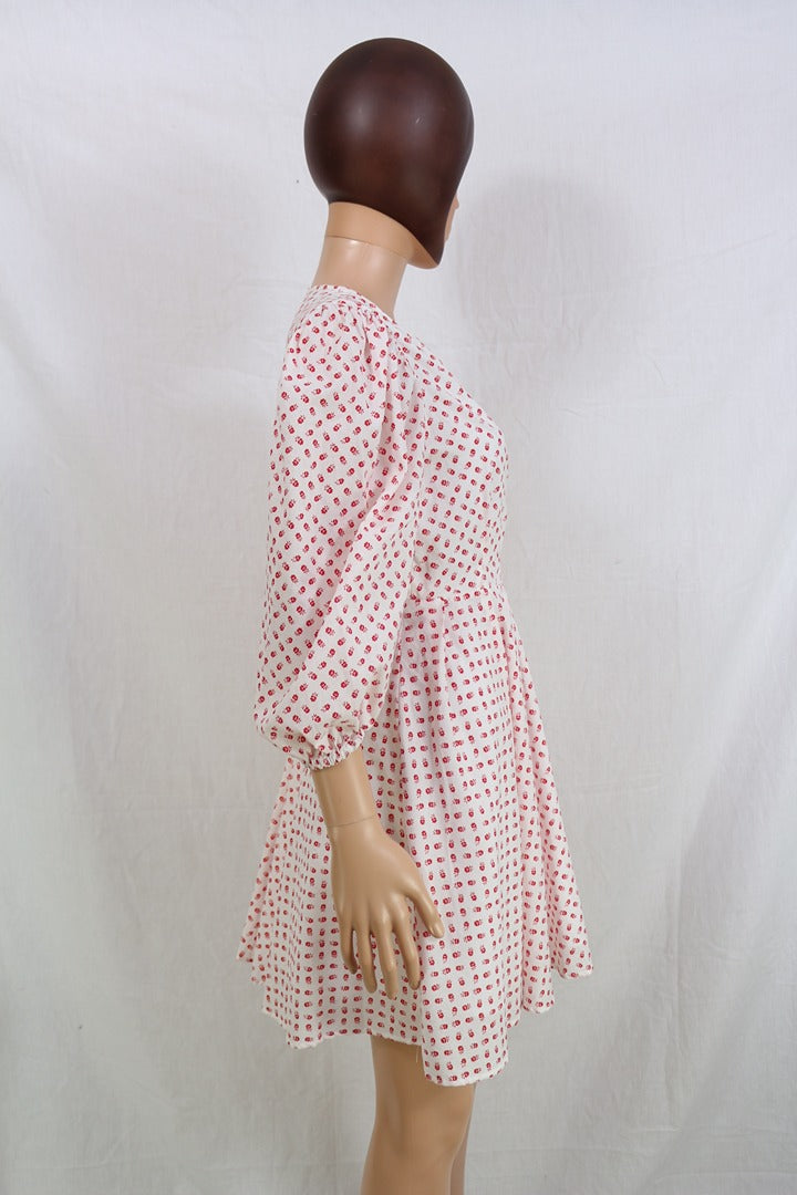 Robe Claudie Pierlot Refleurette blanc rouge coton 40 6
