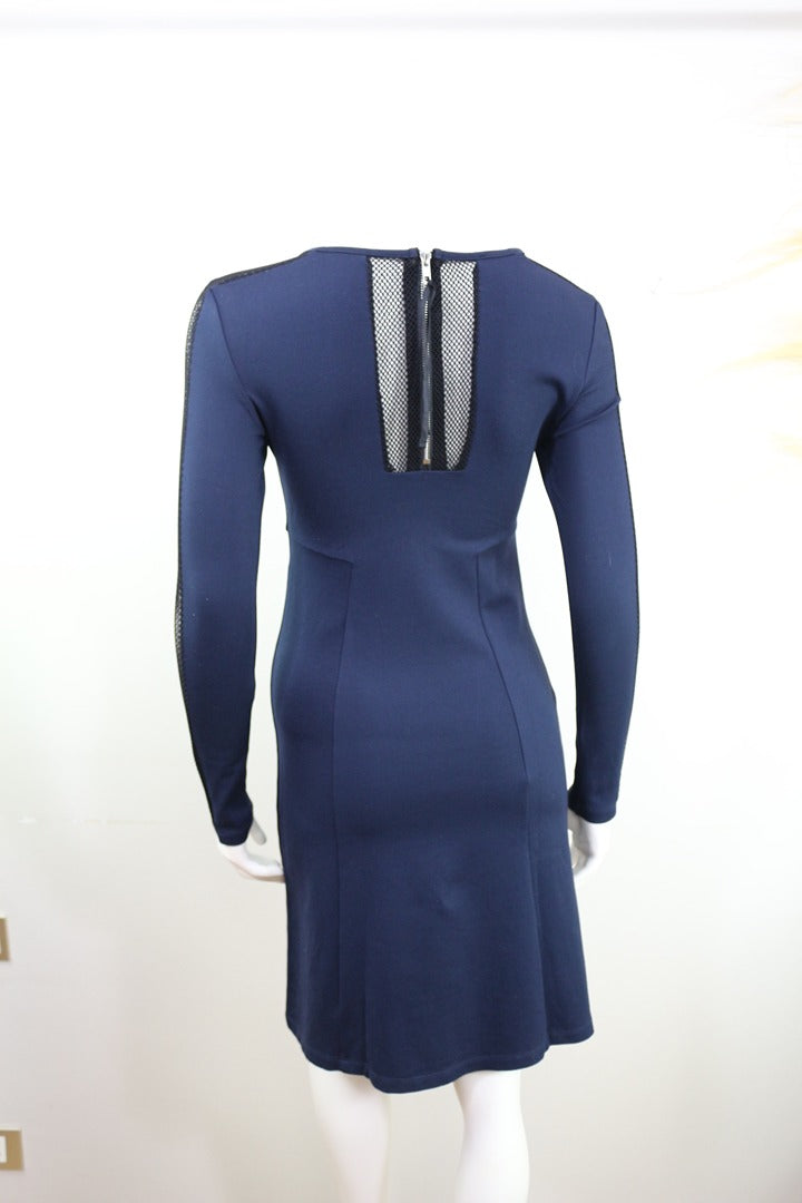 Robe droite Kookaï bleu marine manches ajourées mesh 34 4