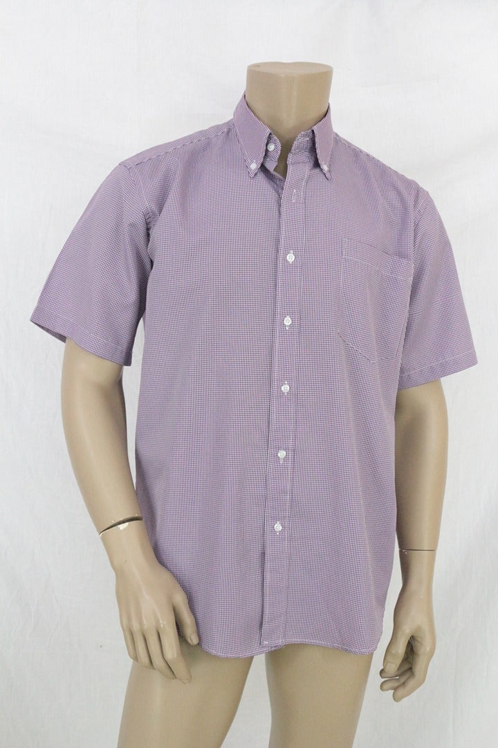 Chemise manches courtes Qijin coton violet carreaux Xl