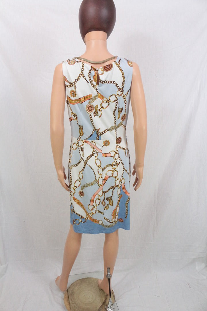 Robe midi K-design chaîne blanc bleu M 9