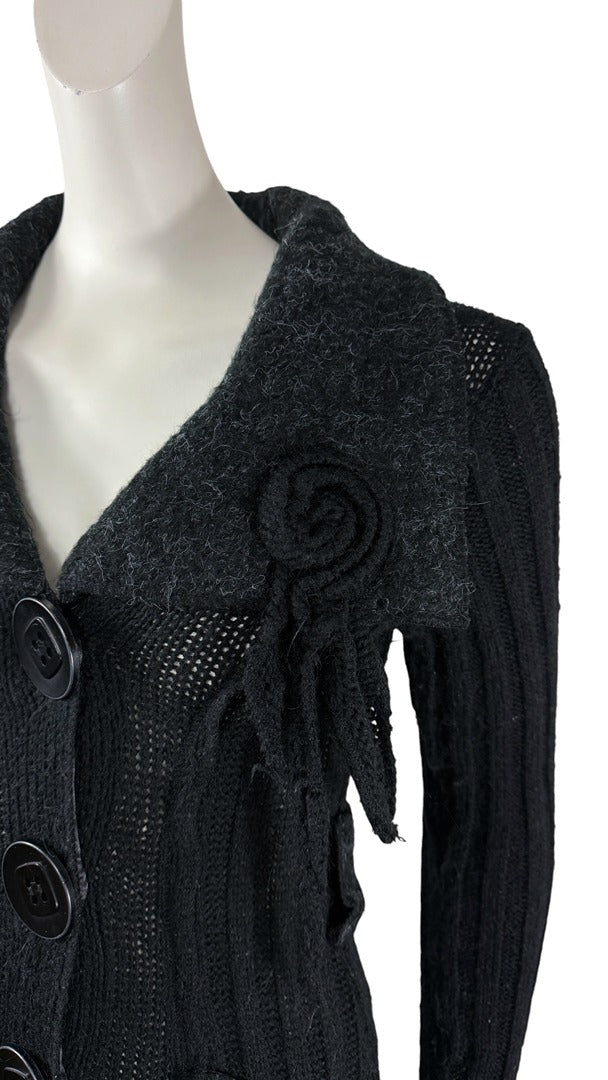 Cardigan long Grifflin Paris noir motif brodé vintage chic S 38 8