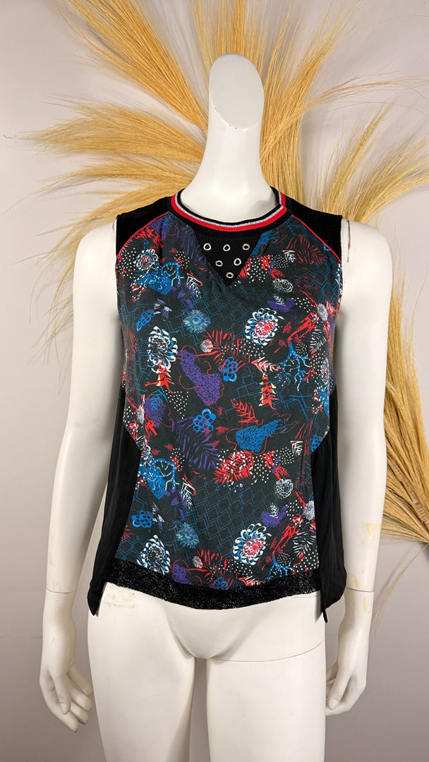 Caraco Huit Six Sept imprimé graphique noir rouge 36 coquette vintage