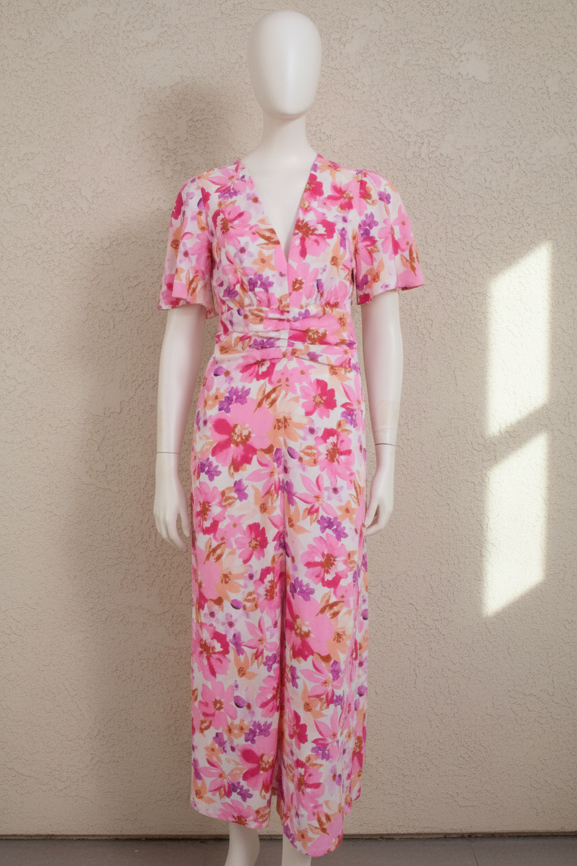 Charlior Robe longue Polyester Blanc, Rose S  Neuf