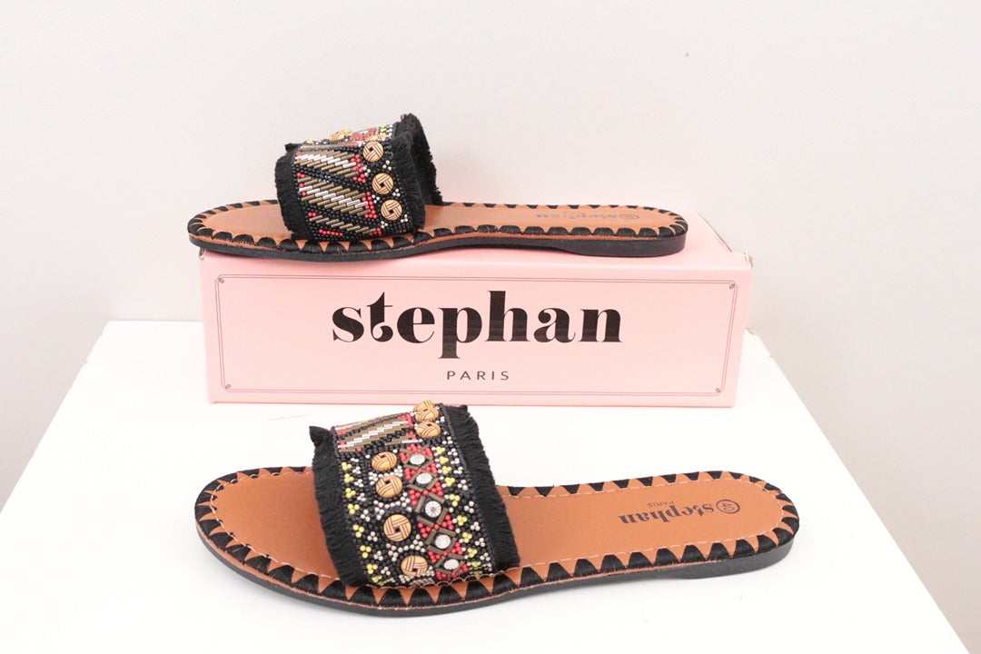 Sandales plates Stephan perles ethniques noir taille 40 3