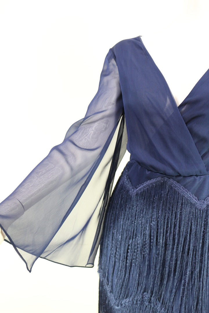 Robe cocktail Betzzia franges bleu marine Fr 38 M neuf avec étiquette 6