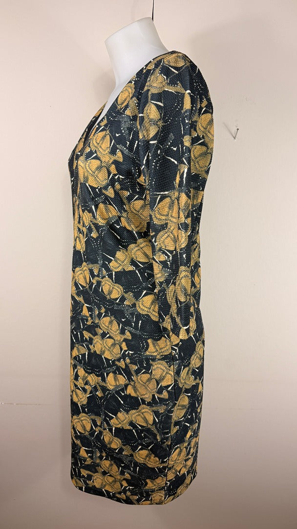 Robe midi La Fée Maraboutée noire jaune motif graphique taille 40 6