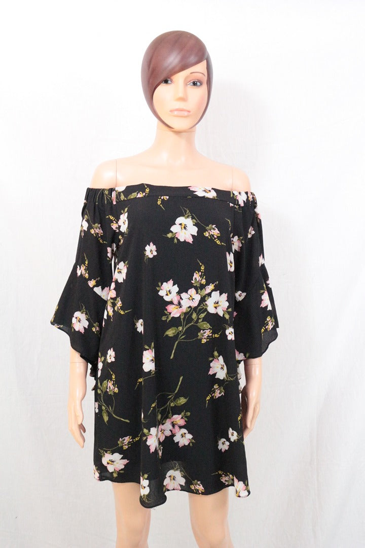 Robe courte Bisou's Project noire à fleurs col bateau S/m 3