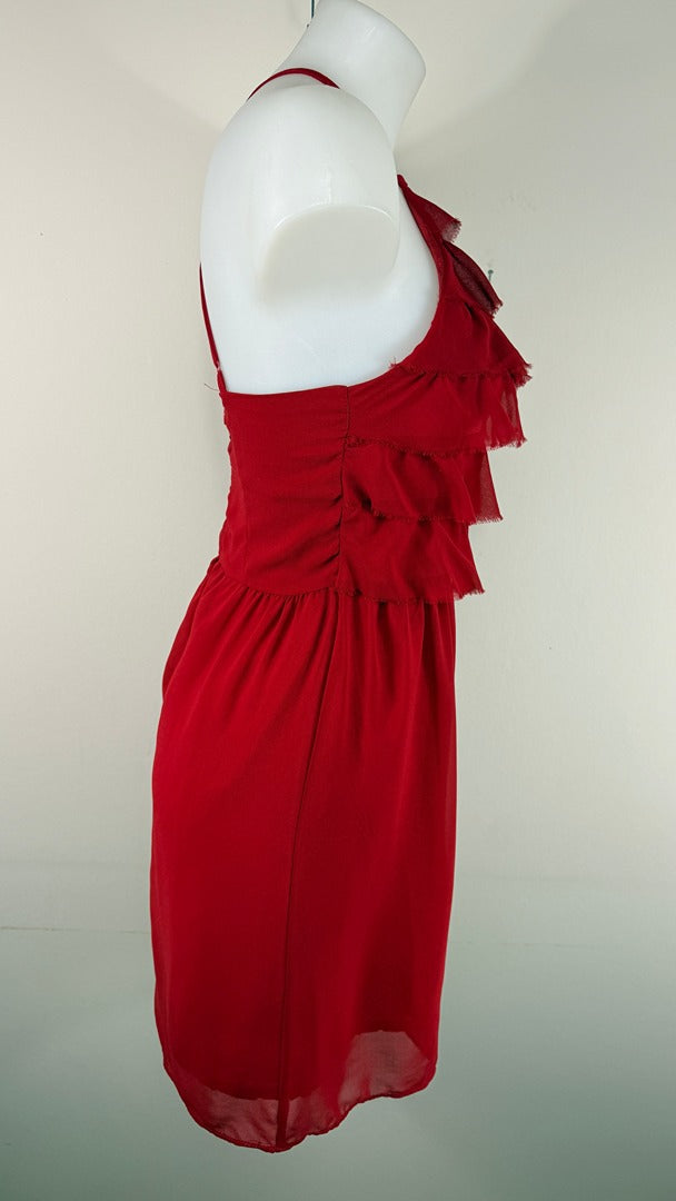 Robe Naf Naf 100% soie rouge volants dos croisé 38 4
