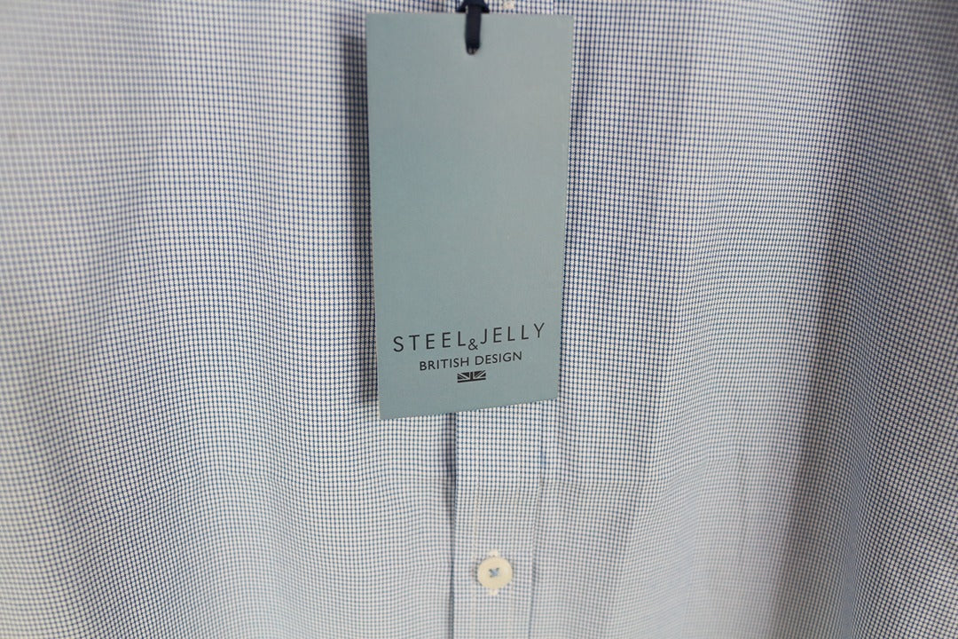 Chemise homme Steel & Jelly manches courtes bleu micro-carreaux M neuve 5