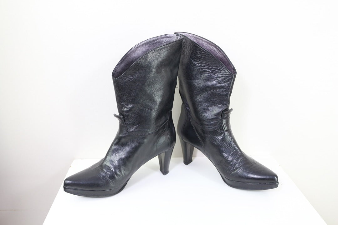 Bottes Hautes Cuir Noir Flavio Menorca 37 Vintage 90s 5