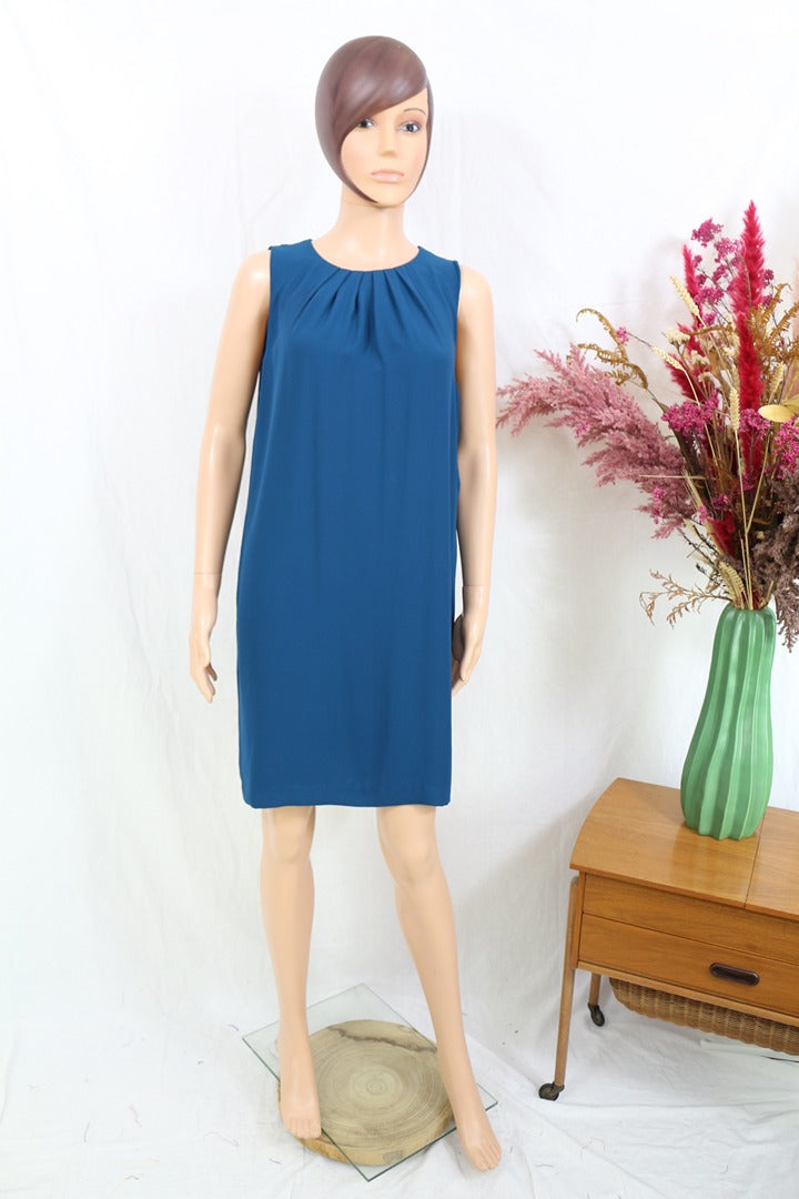 Robe H&m bleue sans manches col rond plissé taille 40 5