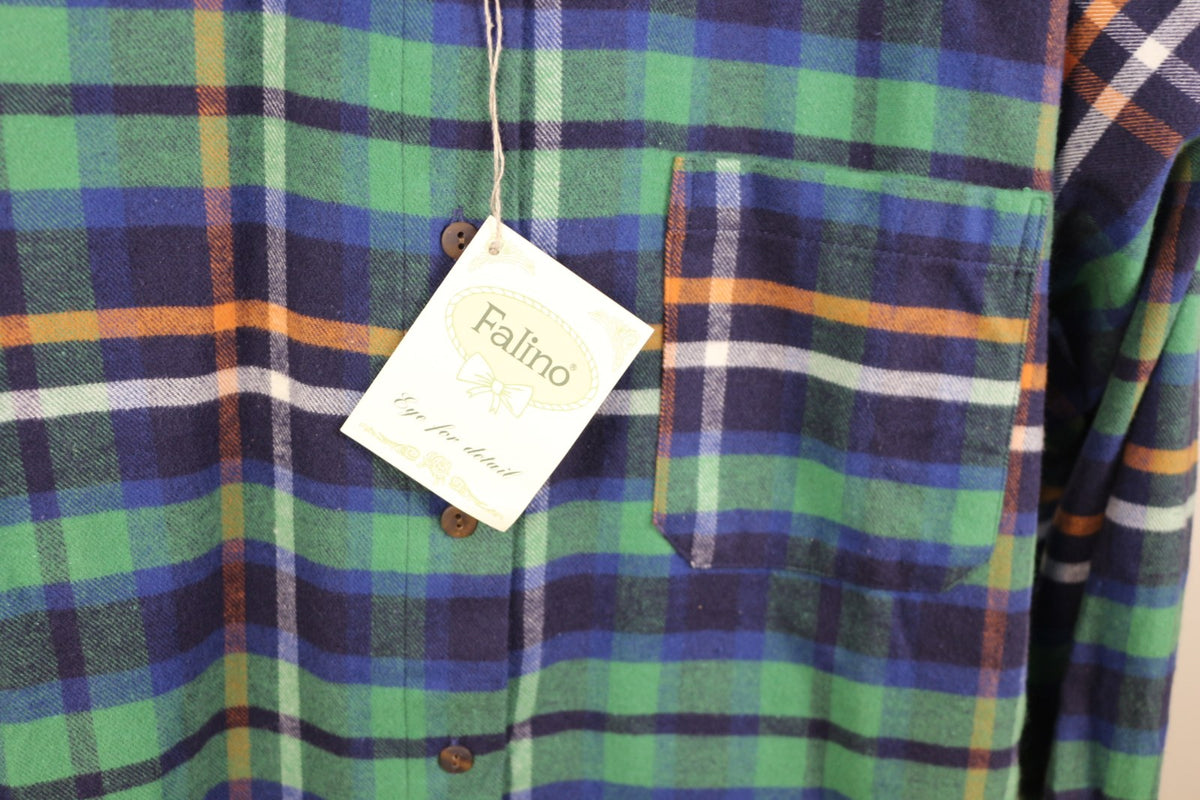 Étiquette neuve Falino et poche poitrine de la chemise à carreaux verte et bleu marine – Frippin'Dealz