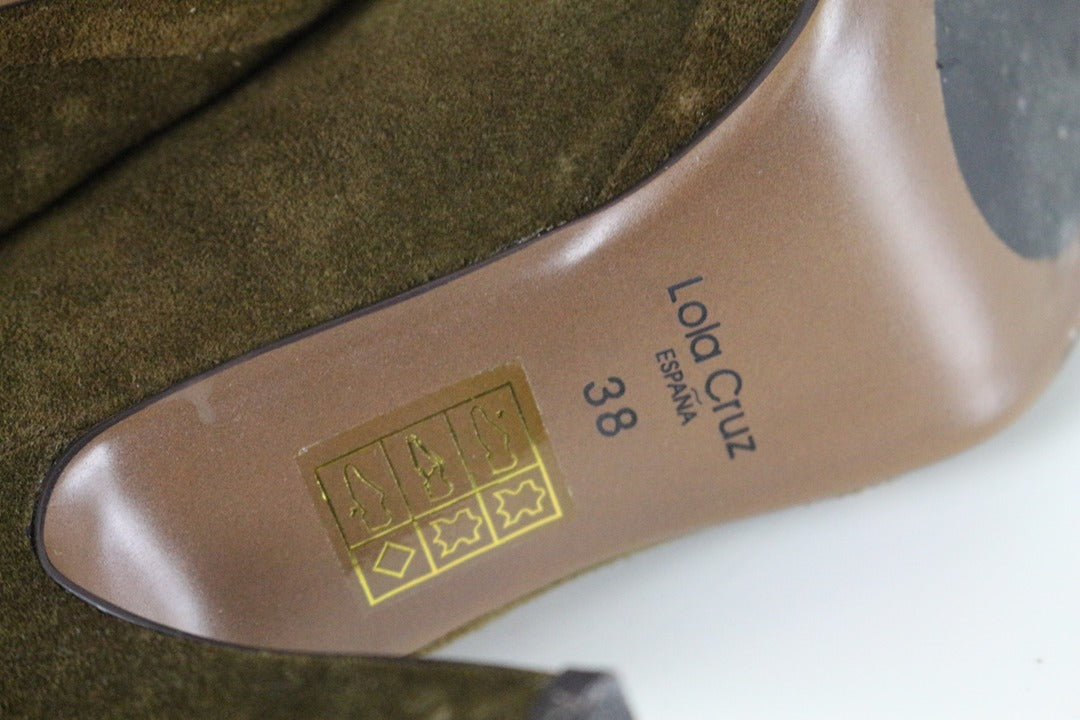 Bottines talons Lola Cruz daim kaki vert 38 vintage chic 8