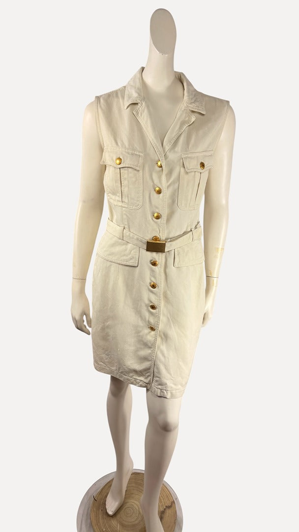 Robe chemise Cerruti Club vintage crème sans manches 42 3