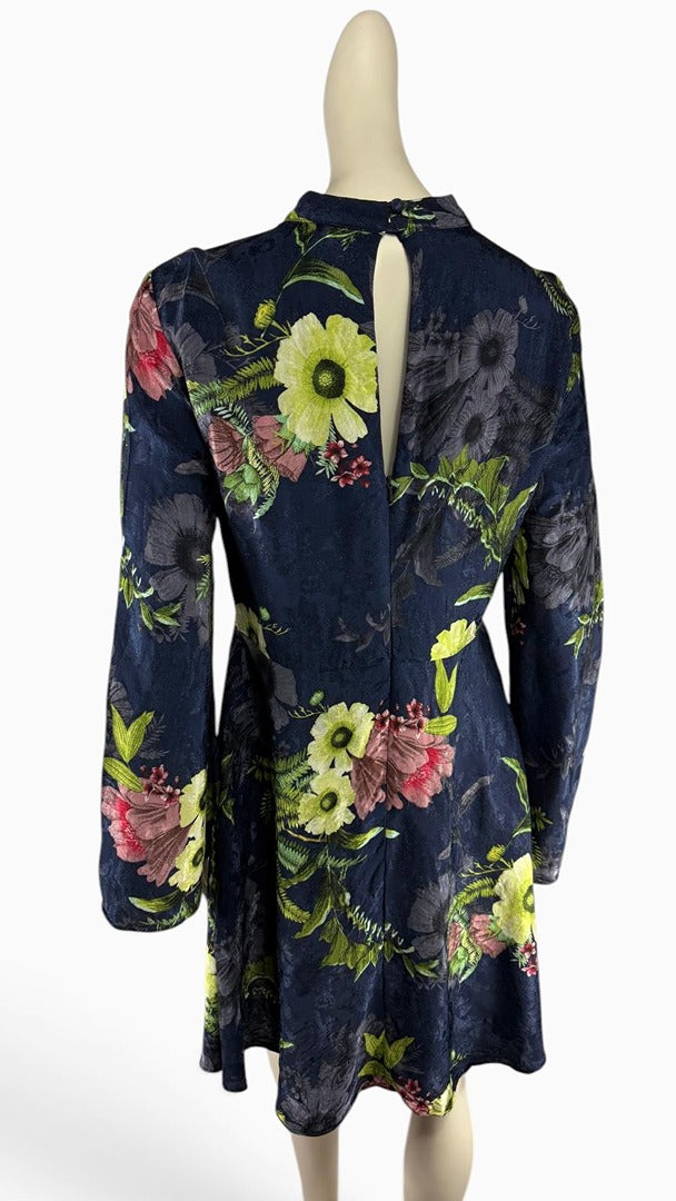 Robe courte Next bleu marine imprimé floral col ras du cou 42 10