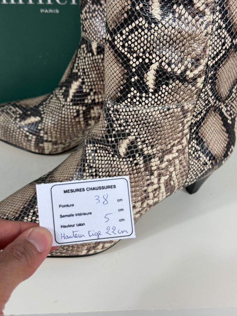 Bottes Minelli Kristen imprimé python beige 38 - Neuf avec étiquette 7