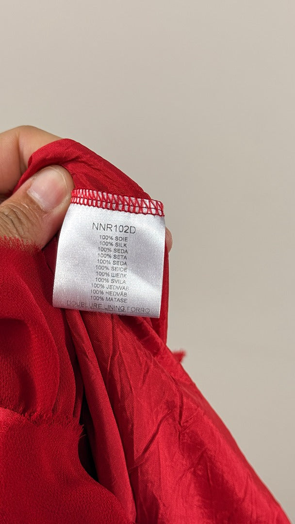 Robe Naf Naf 100% soie rouge volants dos croisé 38 9