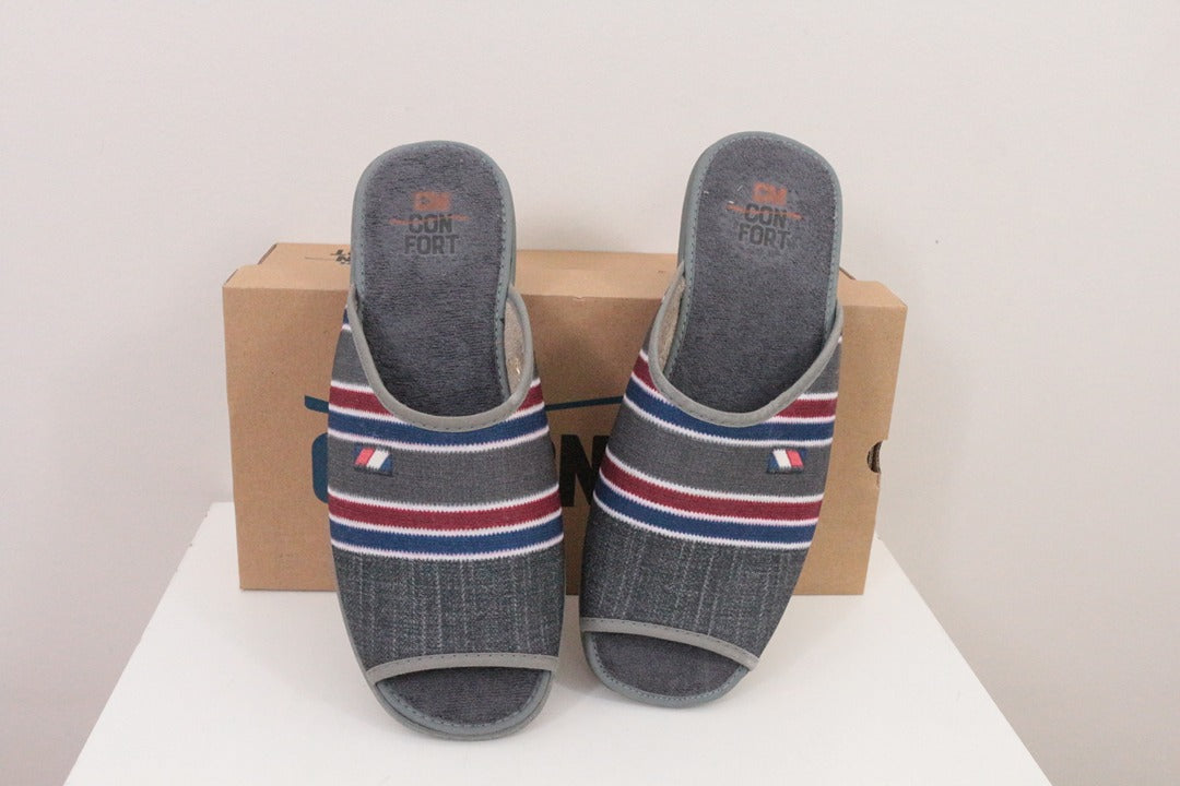 Chaussons Cm Confort gris rayé ouvert taille 41 neuf 3