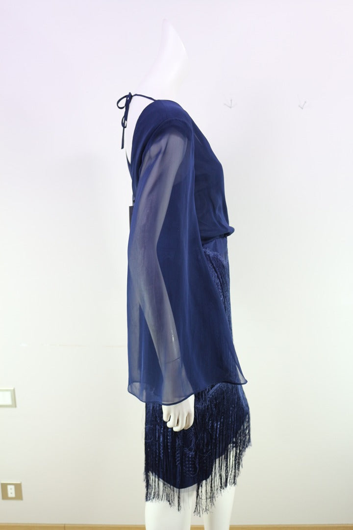 Robe cocktail Betzzia franges bleu marine Fr 38 M neuf avec étiquette 8