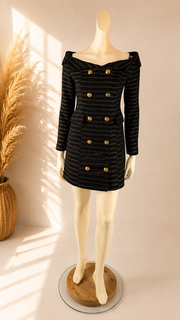 Robe blazer Showny noire et dorée tweed chic S old money