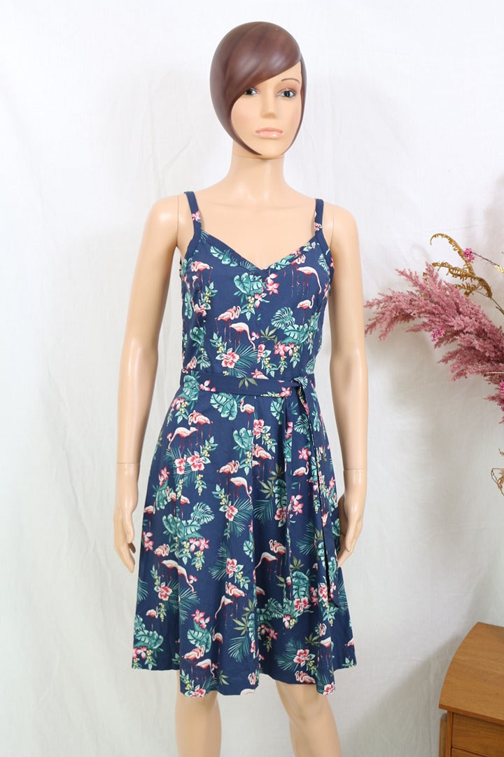 Robe d'été Esprit bleu imprimé flamant rose Xs 34 3