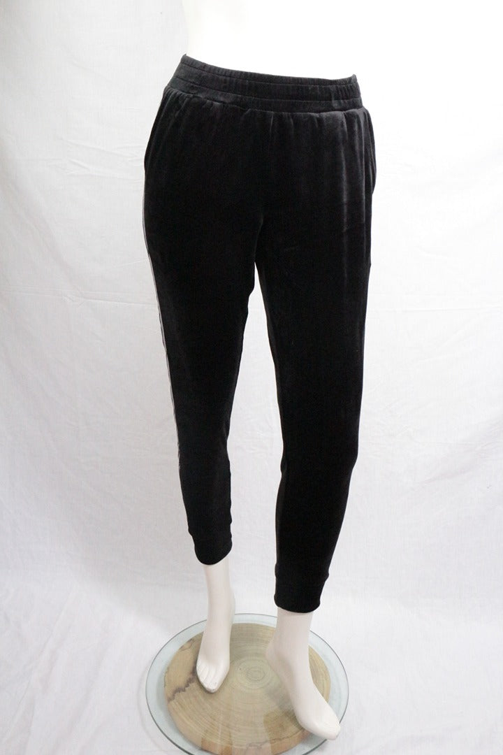 Pantalon de jogging femme noir velours bandes rayées S Y2k vintage 1