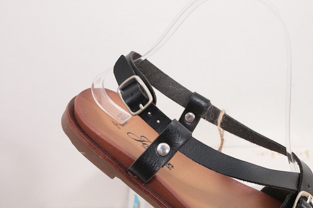 Sandales plates Jomix en simili cuir noir taille 36 neuves avec boîte 4