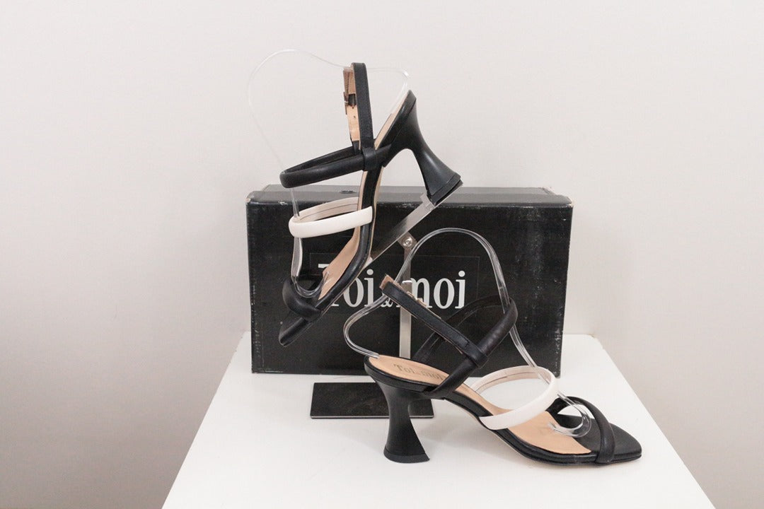 Sandales à talons Toi&moi en cuir noir et blanc taille 37 4