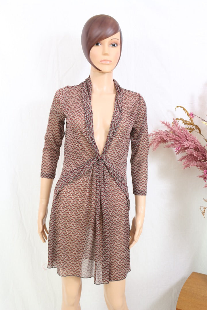 Robe sandwich transparente marron motif géométrique M 3