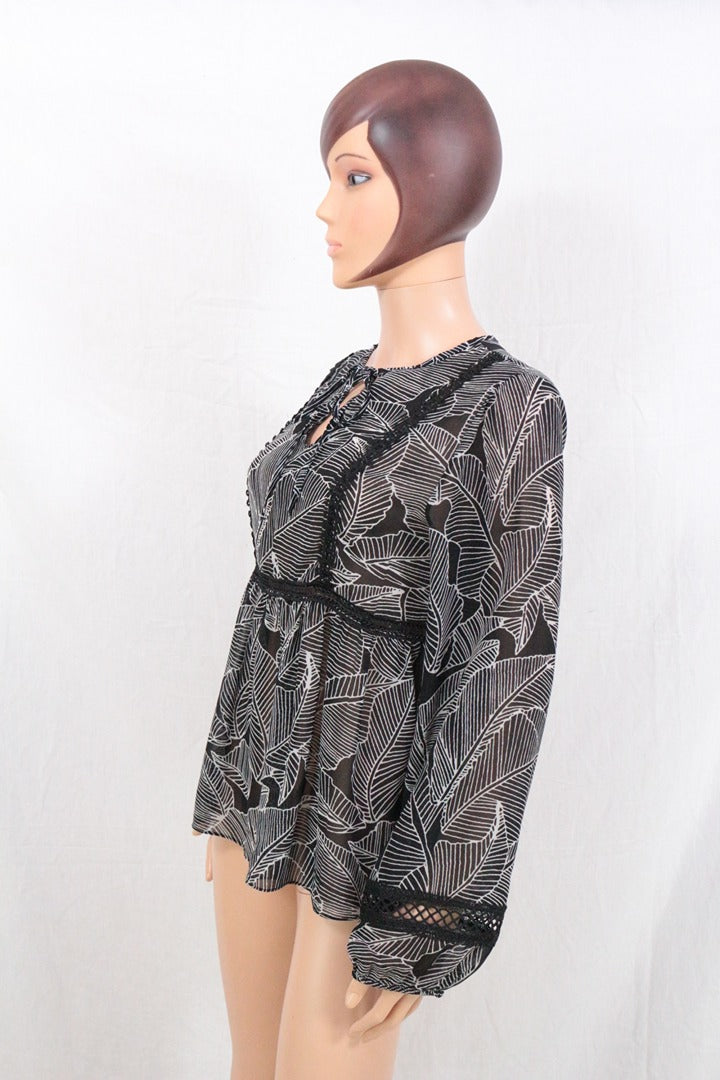 Blouse Esperance polyester noir et blanc feuilles taille M 6