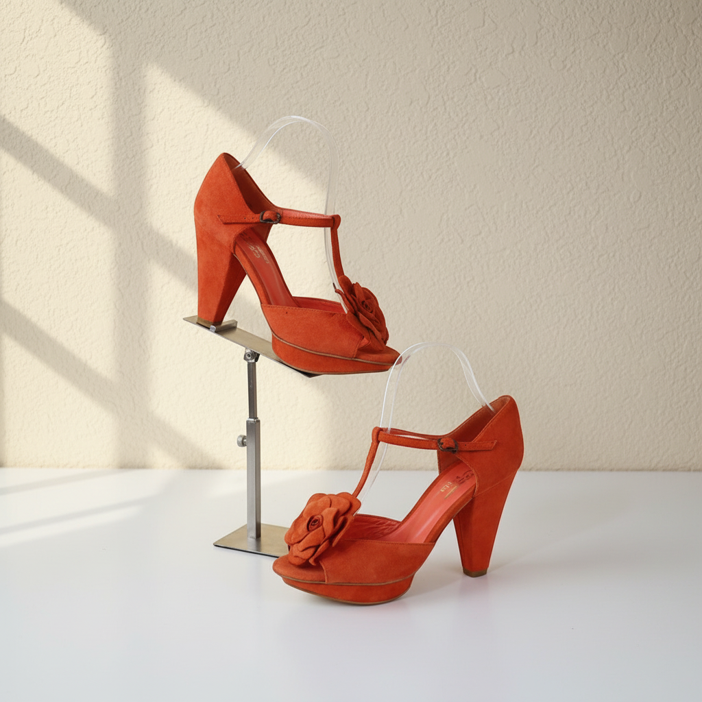 Sandales talons André orange fleur 38 vintage chic