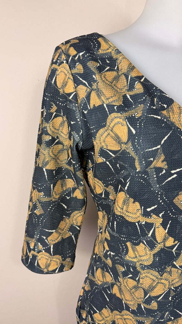 Robe midi La Fée Maraboutée noire jaune motif graphique taille 40 3
