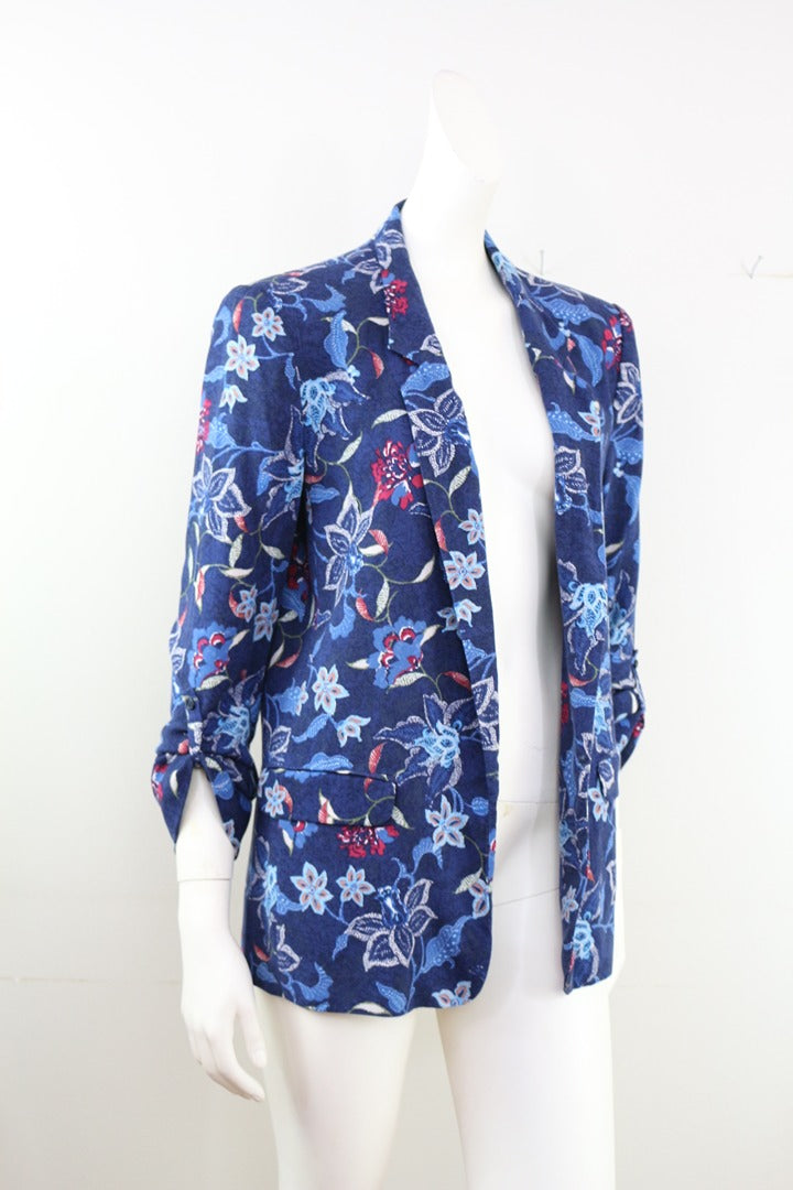 Blazer Promod bleu motif floral chic vintage 42 Fr 42 3