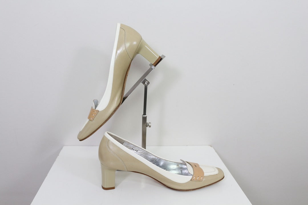Escarpins Manfield cuir beige et blanc 37.5 7