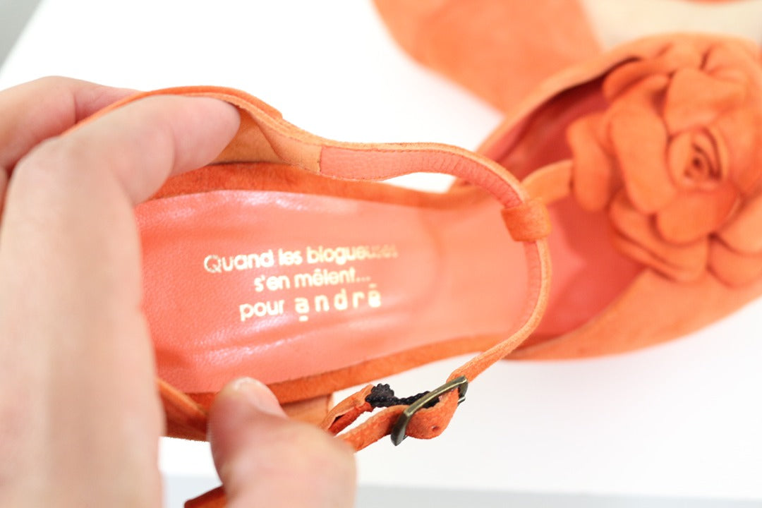 Sandales talons André orange fleur 38 vintage chic 11