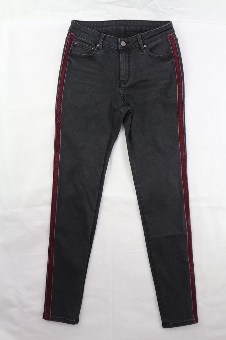 Jean slim noir bandes velours bordeaux taille 36 archive fashion 4