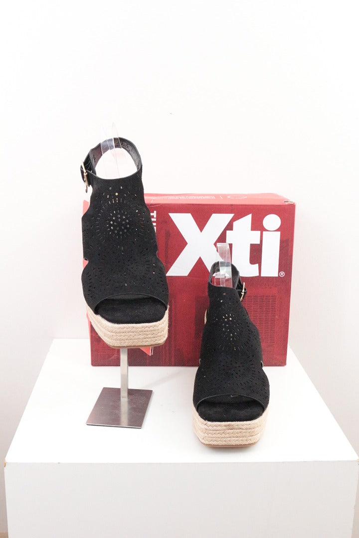 Sandales compensées Xti aspect daim noir taille 40 espadrilles talons 4