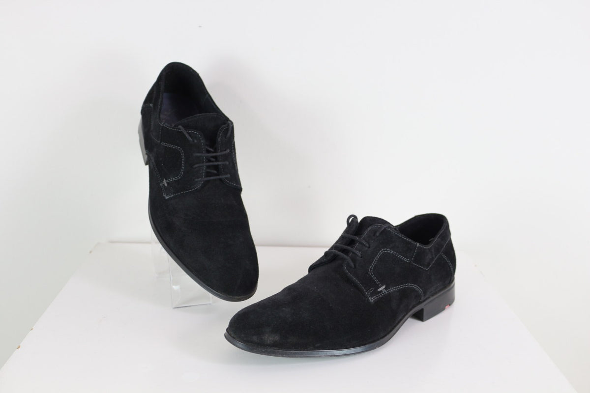 Derbies Lloyd noires en daim à lacets avec coutures grises apparentes – Frippin'Dealz