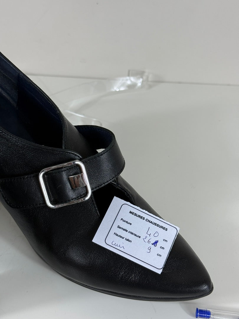 Bottines Clackers Cuir Noir Talons 40 Vintage 90s 10