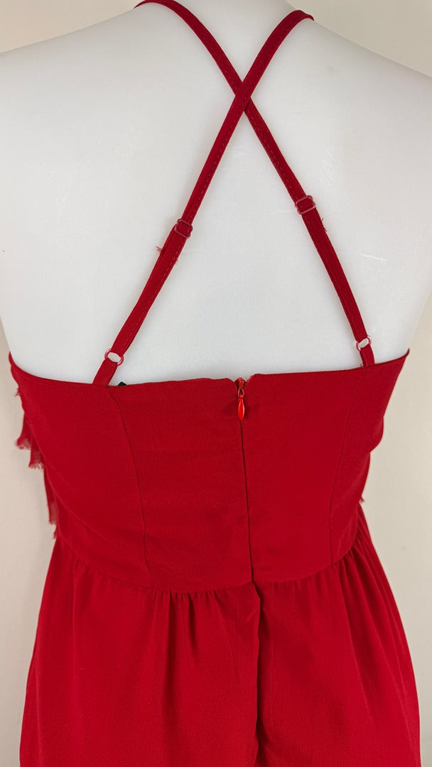 Robe Naf Naf 100% soie rouge volants dos croisé 38 6