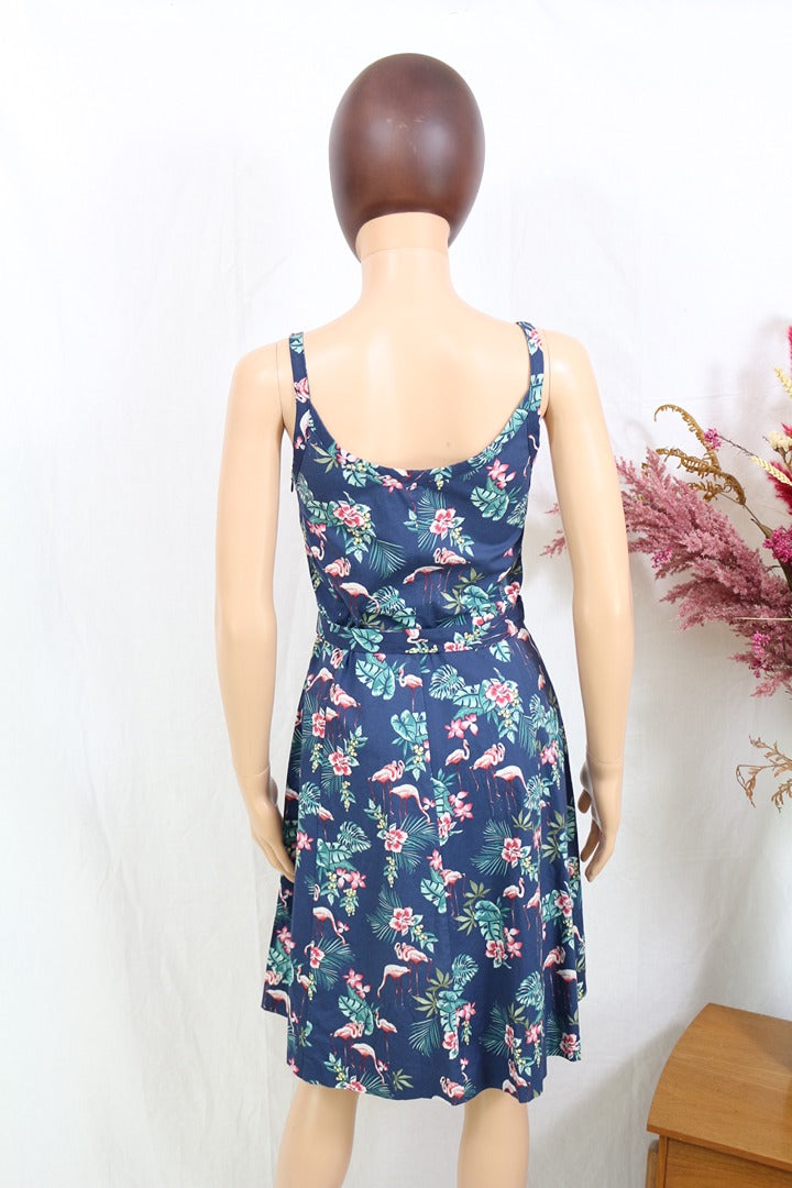 Robe d'été Esprit bleu imprimé flamant rose Xs 34 6