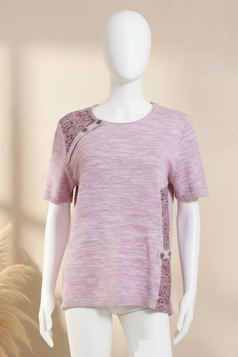 Pull Tel'telle rose chiné manches courtes maille fantaisie S