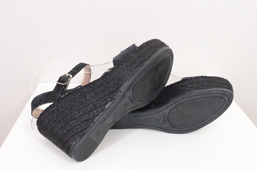 Sandales compensées espadrilles en daim noir clous taille 36 8