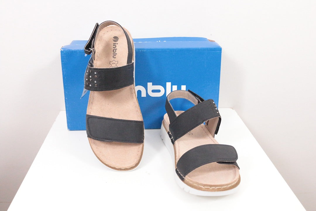 Sandales plates en cuir noir Inblu neuves taille 38 2