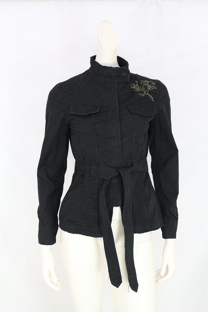 Veste militaire Kalamton coton noir brodé taille S 5
