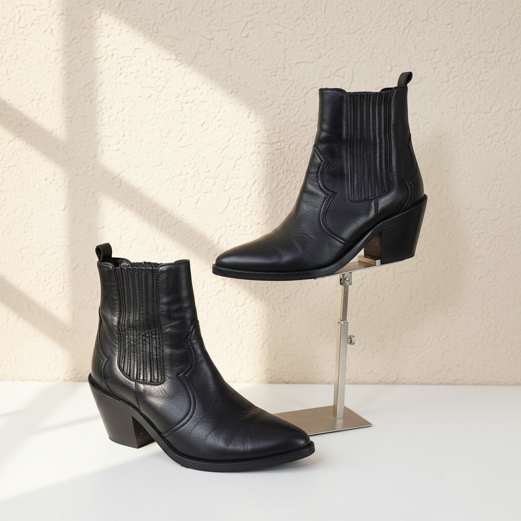 Boots Bobbies noir cuir taille 37 vintage chic boho