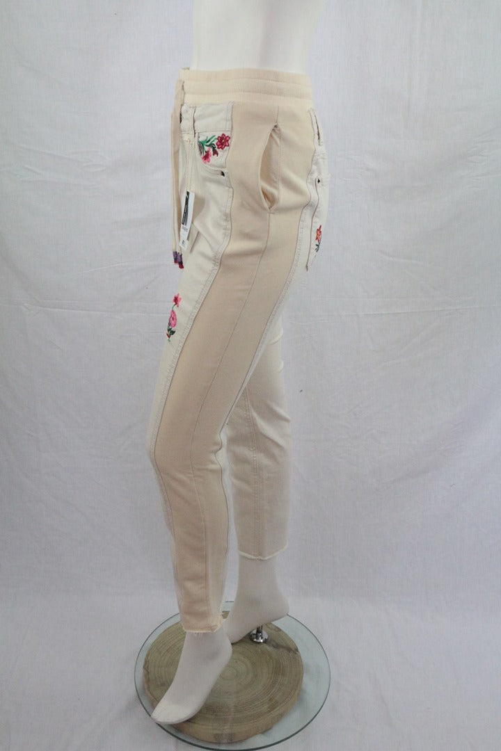 Pantalon jogger Desigual beige brodé fleurs taille Xs neuf 3