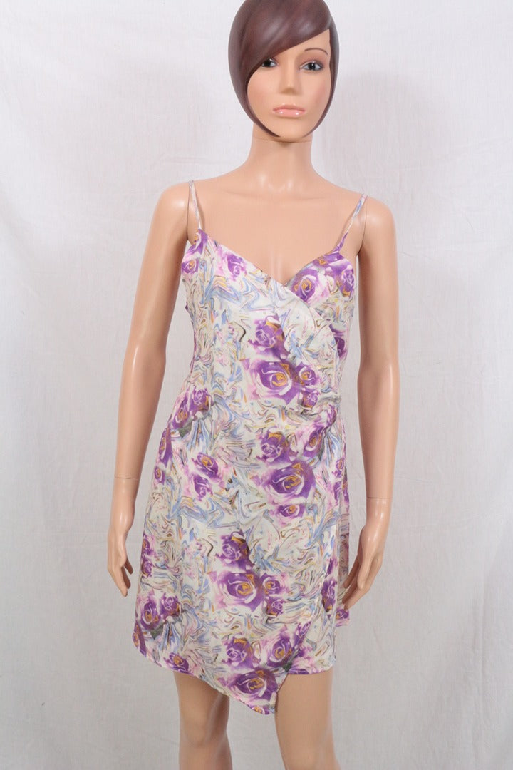 Robe portefeuille polyester violet fleurs 36 8