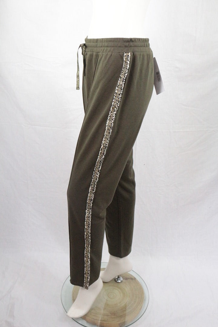 Pantalon de survêtement K Design kaki bandes pailletées L 9